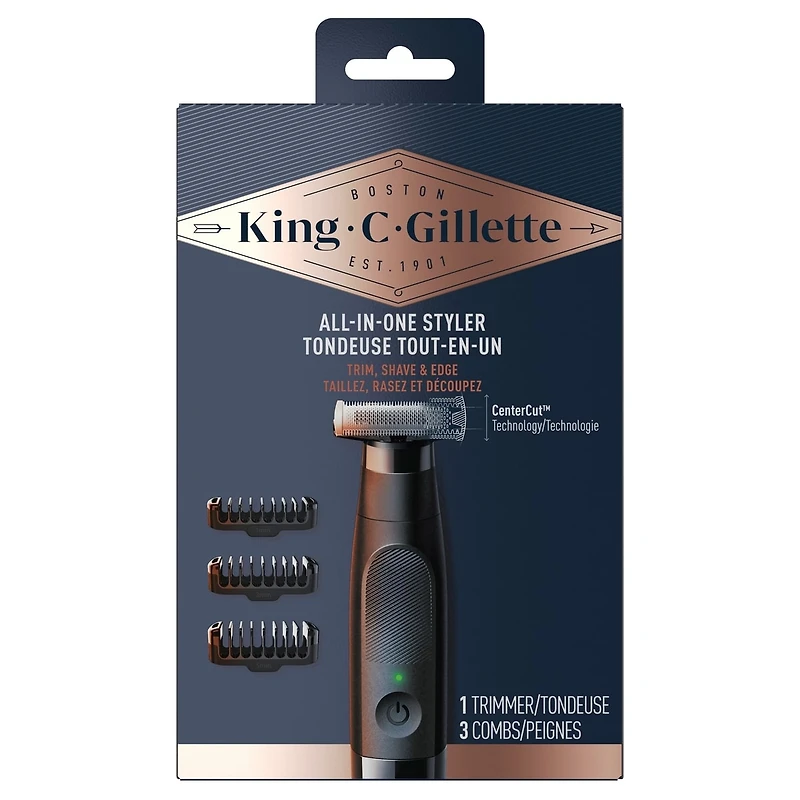 Tondeuse tout-en-un King C. Gillette avec la nouvelle technologie CenterCut pour une efficacité et une proximité optimales, une conception sans fil et un rasage facile et rapide