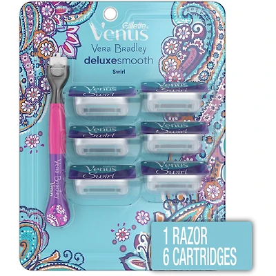 Gillette Venus Vera Bradley Deluxe Smooth Swirl Women’s Razor Handle + 6 Cartridges