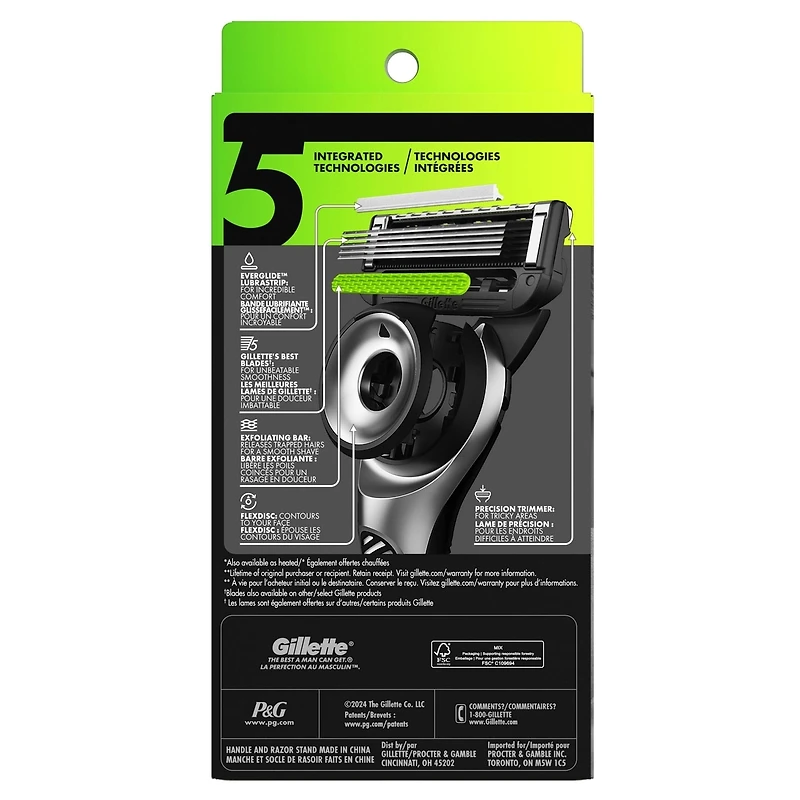 Rasoir GilletteLabs pour hommes avec barre exfoliante, 1 manche, 1 cartouches de rechange, comprend un socle magnétique haut de gamme