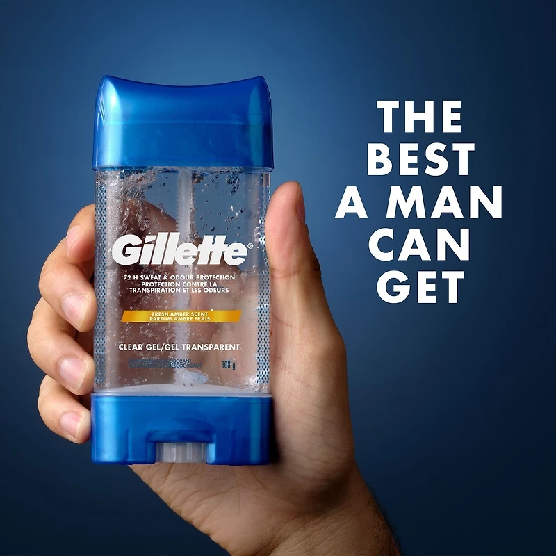 Antisudorifique et désodorisant gel transparent Gillette pour hommes, parfum Ambre fraîche