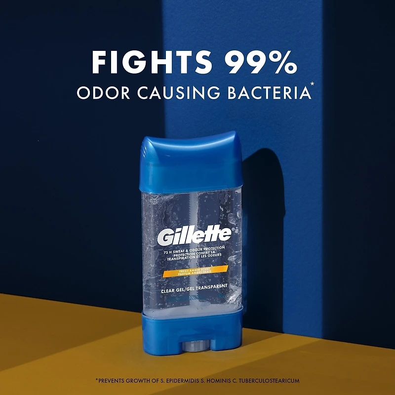 Antisudorifique et désodorisant gel transparent Gillette pour hommes, parfum Ambre fraîche