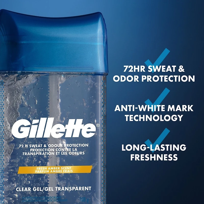 Antisudorifique et désodorisant gel transparent Gillette pour hommes, parfum Ambre fraîche