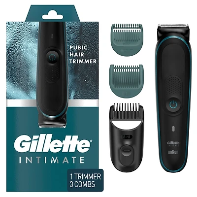Tondeuse pour poils pubiens Gillette Intimate pour hommes, SkinFirst, étanche, sans fil pour usage sur peau sèche et mouillée, rasoir pour hommes, lames aiguisées à vie