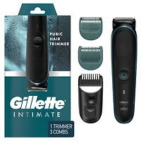 Tondeuse pour poils pubiens Gillette Intimate pour hommes, SkinFirst, étanche, sans fil pour usage sur peau sèche et mouillée, rasoir pour hommes, lames aiguisées à vie