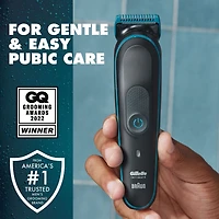 Tondeuse pour poils pubiens Gillette Intimate pour hommes, SkinFirst, étanche, sans fil pour usage sur peau sèche et mouillée, rasoir pour hommes, lames aiguisées à vie