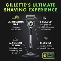 Rasoir GilletteLabs pour hommes avec barre exfoliante par Gillette, 1 rasoir, 1 gel à raser, socle magnétique haut de gamme inclus
