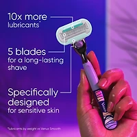 Gillette Venus Miami Midnight Extra Smooth Sensitive Razor Handle, 2 Refills, 1 Shower Hook