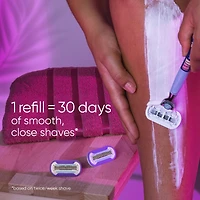 Gillette Venus Miami Midnight Extra Smooth Sensitive Razor Handle, 2 Refills, 1 Shower Hook