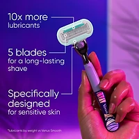 Gillette Venus Miami Midnight Extra Smooth Sensitive Razor Handle, 2 Refills, 1 Shower Hook