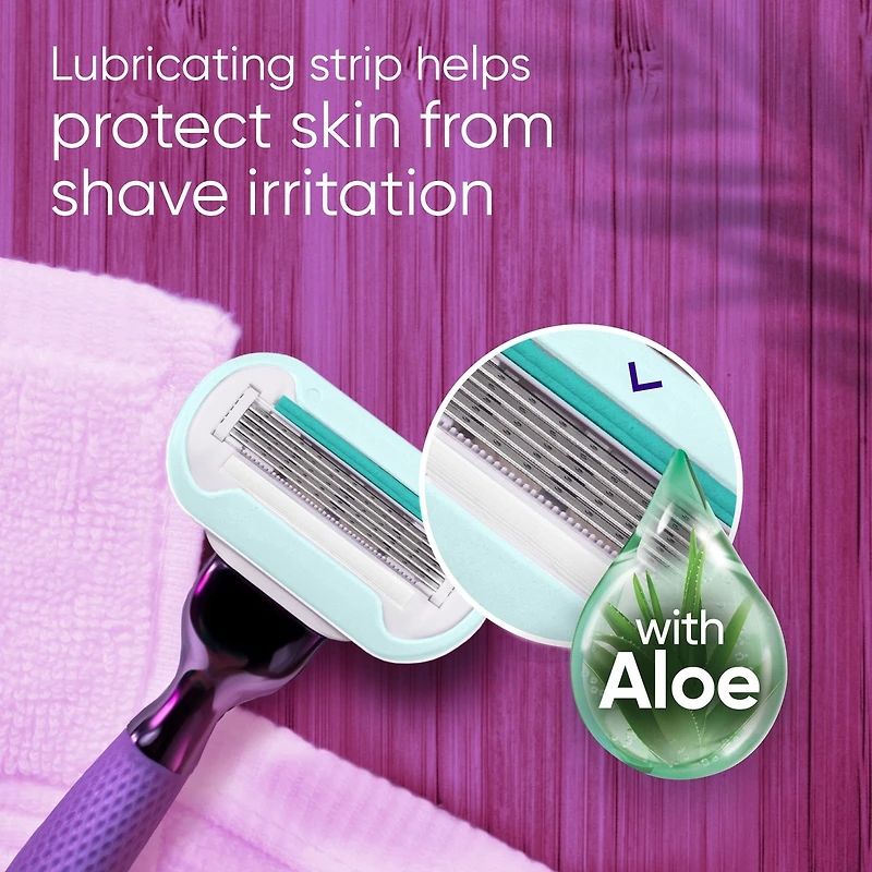 Gillette Venus Miami Midnight Extra Smooth Sensitive Razor Handle, 2 Refills, 1 Shower Hook