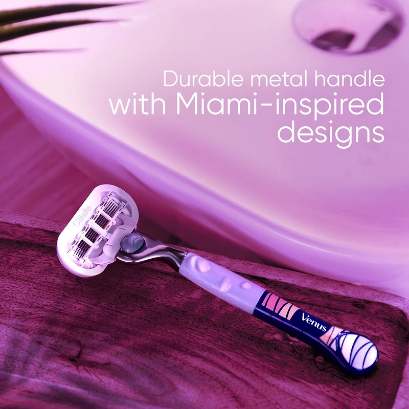 Gillette Venus Miami Midnight Extra Smooth Sensitive Razor Handle, 2 Refills, 1 Shower Hook