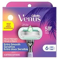 Gillette Venus Miami Midnight Extra Smooth Sensitive Women's Razor Refills, 6 ct