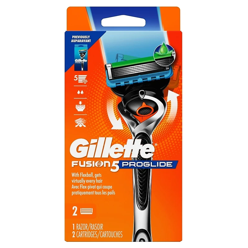 Rasoir  ProGlide pour hommes, 1 manche de rasoir, 2 cartouches de rechange, manche de rasoir Flex-pivot et lame de précision pour hommes