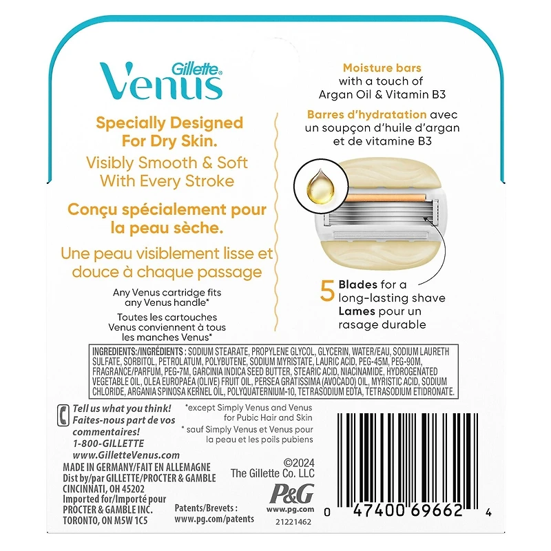 Venus MoistureGlide Women's Razor Blades, With Built-in Shave Gel Bars