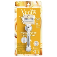 Venus Moistureglide Women's Razor, Reusable Handle, 2 Razor Blade Refills and Shower Holder