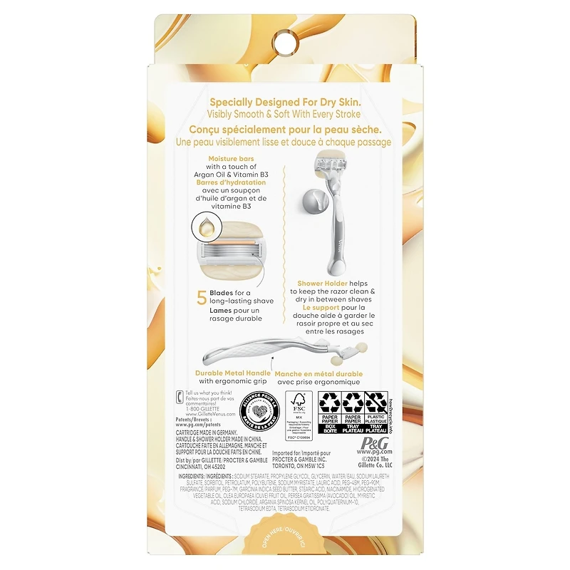 Venus Moistureglide Women's Razor, Reusable Handle, 2 Razor Blade Refills and Shower Holder