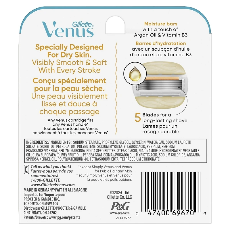 MoistureGlide Women's Razor Blades, With Built-in Shave Gel Bars, 6 Razor Blade Refills