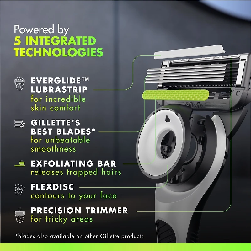 Rasoir Gillette Labs pour hommes avec barre exfoliante, édition blanc vif, 1 manche, 1 cartouche de rechange, 1 étui de voyage