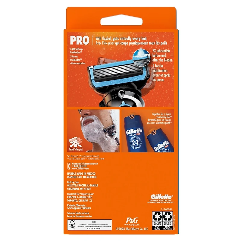 Gillette Fusion5 ProGlide Chill Shaving Razor for Men, 1 Razor Handle, 2 Refills, 2x Cooling Lubrication, FlexBall Handle and Precision Trimmer