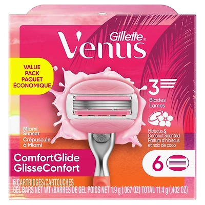 Rasoir Venus GlisseConfort Crépuscule à Miami, cartouches de rasoir pour femmes, 6 unités