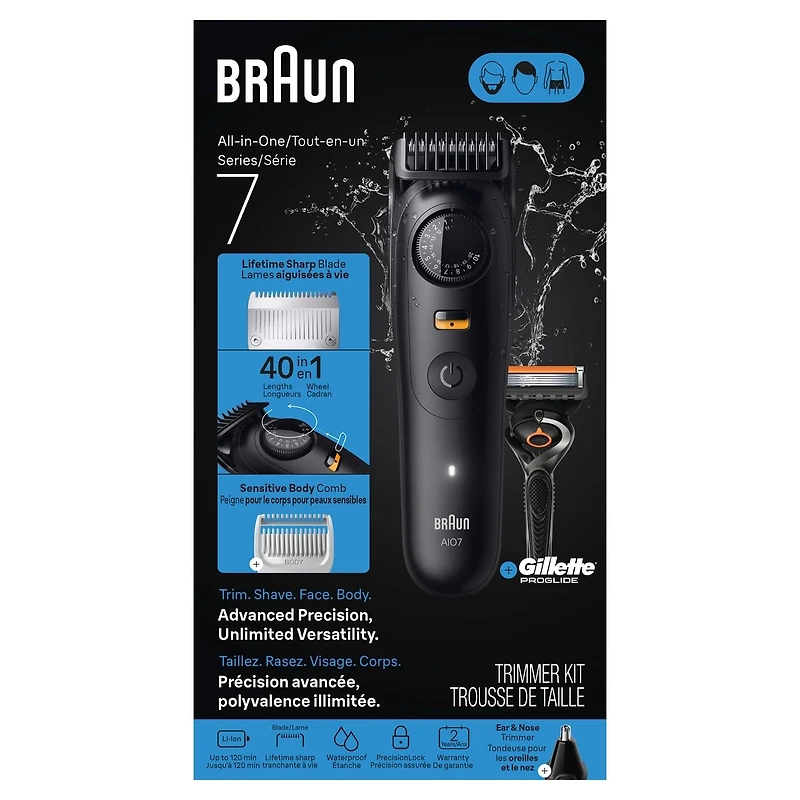 All-in-One Series 7 Trimmer Kit, 40 Lengths, Lifetime Sharp Metal Blade, AIO 7530, Matte Black