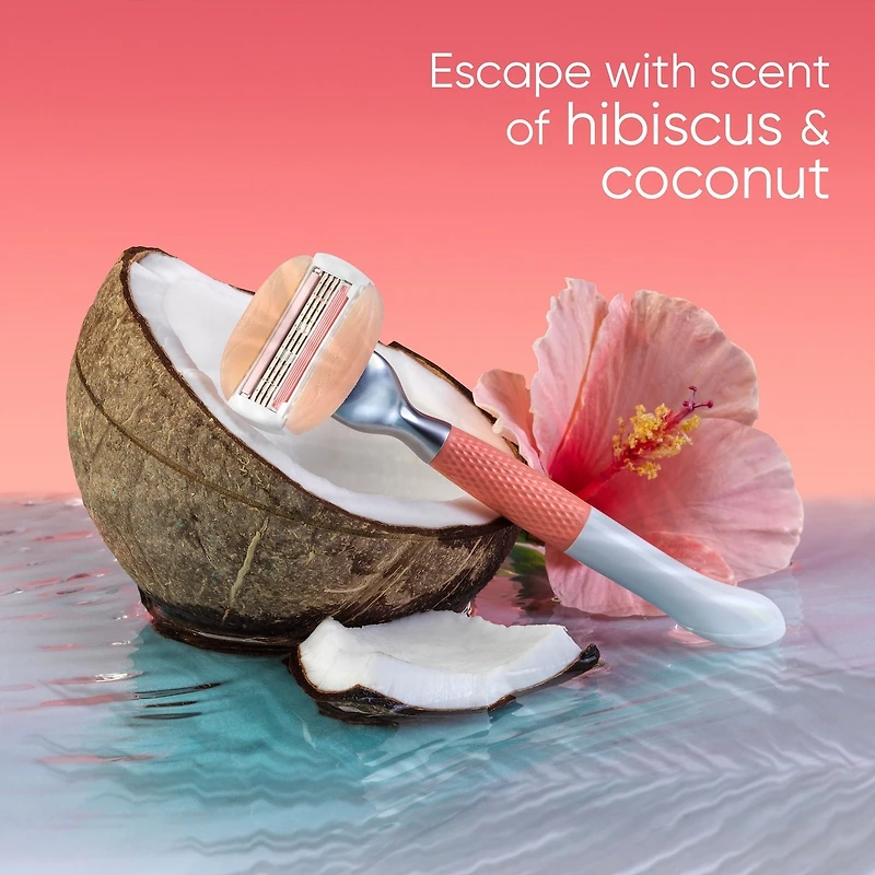 Manche de rasoir GlisseConfort Crépuscule à Miami, 3 cartouches, 1 crochet pour la douche, gel à raser Sensible, 198 g (7 oz), cadeaux des Fêtes pour femmes