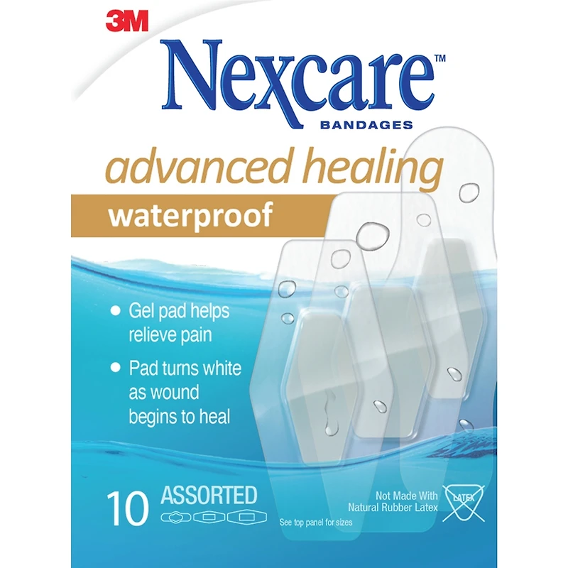 Nexcare™ Advanced Healing Waterproof Hydrocolloid Bandages, Ast. Sizes, 10 pk