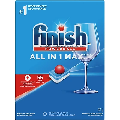 Détergent pour lave-vaisselle Finish, All In 1 Max, frais, 55 comprimés 55 comprimés