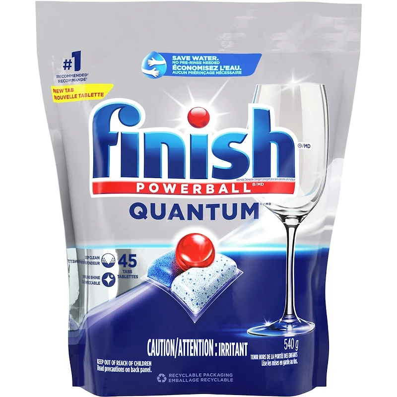 Finish Power Ball Quantum Lot de capsules de détergent pour lave-vaisselle, pas besoin de pré-sinse
