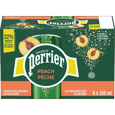Peach Carbonated Natural Spring Water with Natural Flavour, No Calories, No Sweeteners, No Sodium, Can