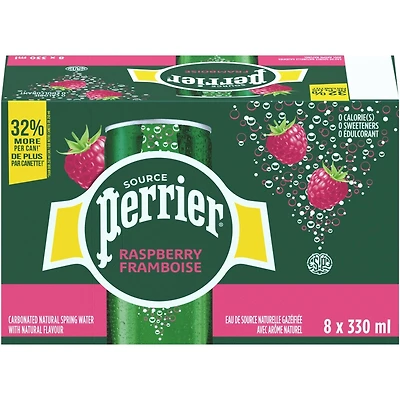 Eau de source naturelle gazÃ©ifiÃ©e Framboise avec arÃ´me naturel, sans calories, ni Ã©dulcorants, ni sodium, canette