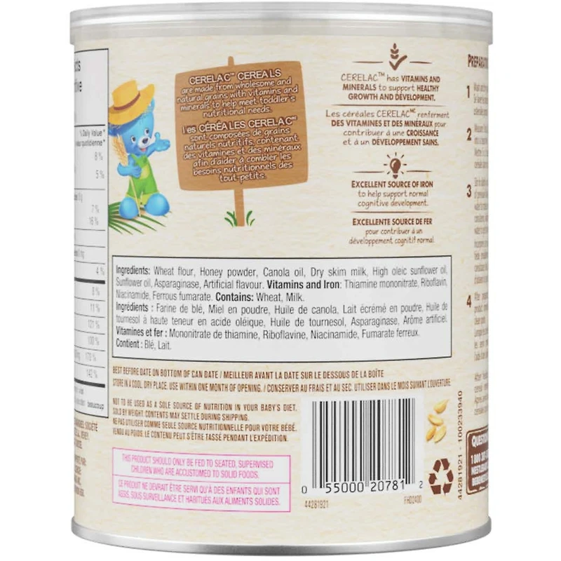 Céréales bébés CERELAC Miel, blé, lait, 6x400 g