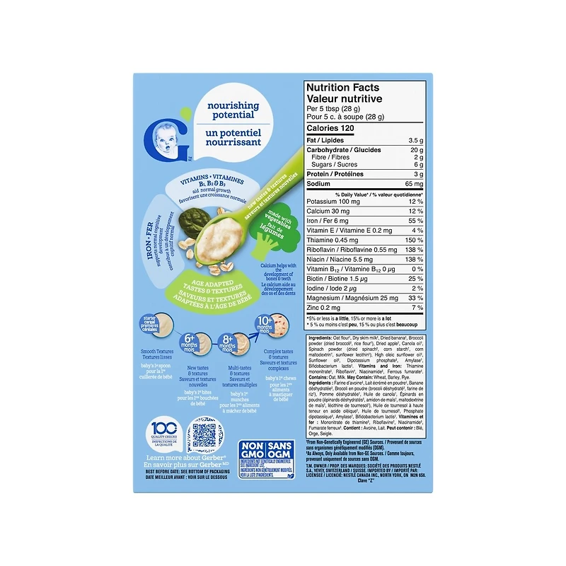 Gruau bébé Brocoli, épinards, pomme, banane