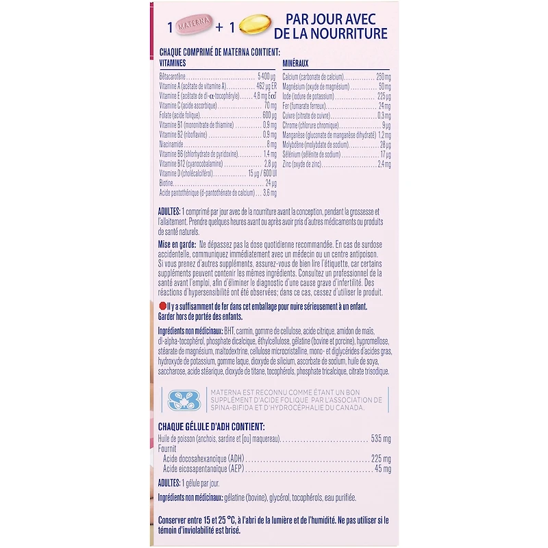 Emballage groupé MATERNA® ADH prénatal 60 comprimés 60 gélules