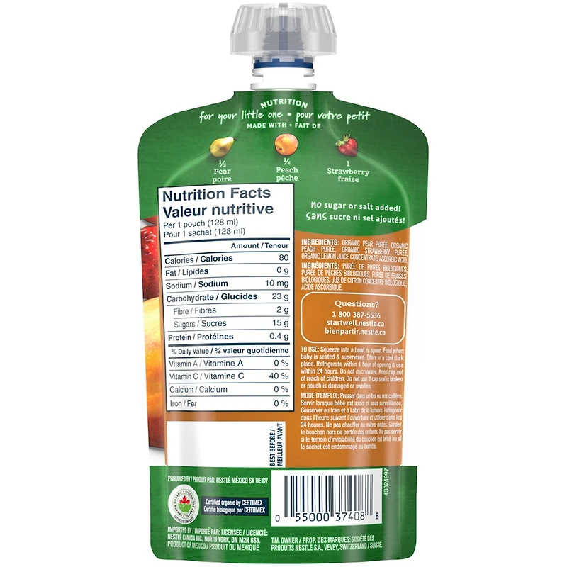 Biologique Purée Poire Pêche Fraise Aliment pour Bébé