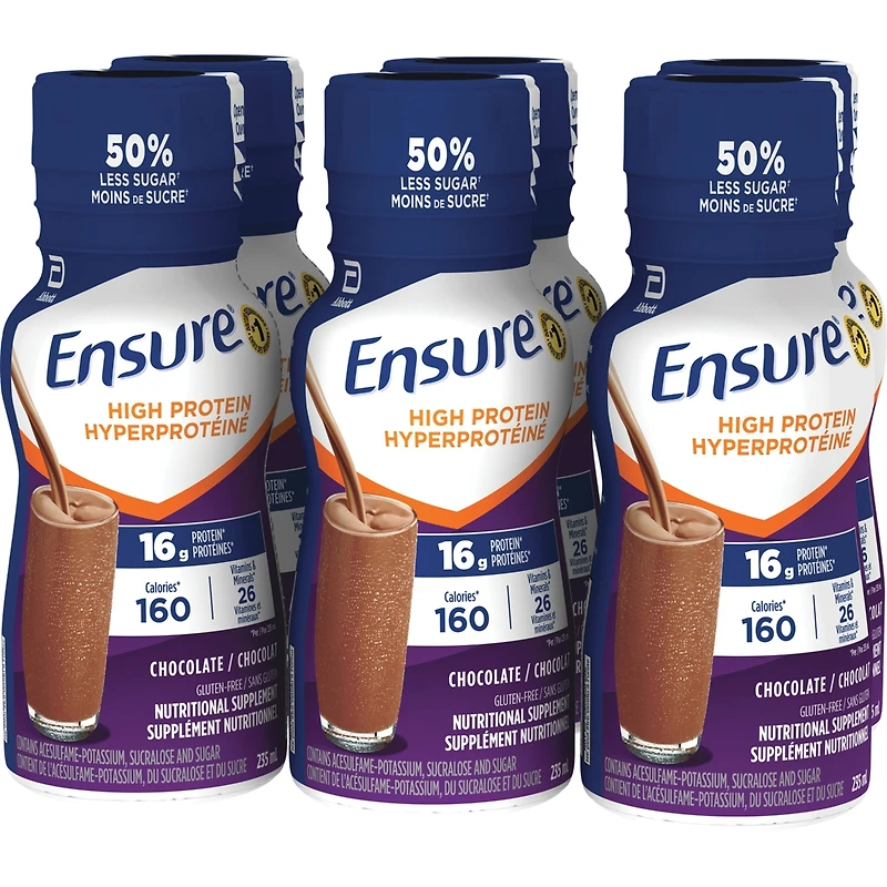 Ensure Hyperprotéiné 16 g de protéines, supplément nutritionnel prêt à boire, chocolat, 6 x 235 mL