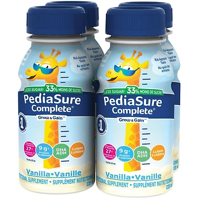 PediaSure Complete® Réduit en sucre, supplément nutritionnel, 4 x 235 mL, vanille
