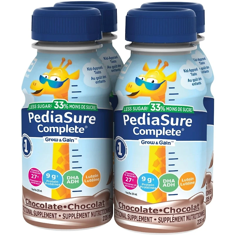 PediaSure Complete Reduced Sugar, 33% Less Sugar, Nutritional Supplement, 4 X 235 ml, Chocolate, 940 ml