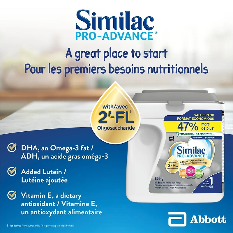 Similac Pro-Advance® Step 1 Baby Formula, 0+ Months, with 2'-FL. Immune Support Innovation: 2'-FL, Powder, 859 g