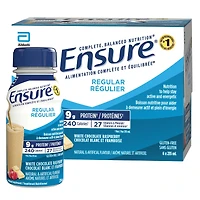 Ensure Régulier, Supplément Nutritionnel, Alimentation Pour Rester Actif Et Plein d'Énergie, Chocolat Blanc Et Framboise, 6 Bouteilles De 235 mL