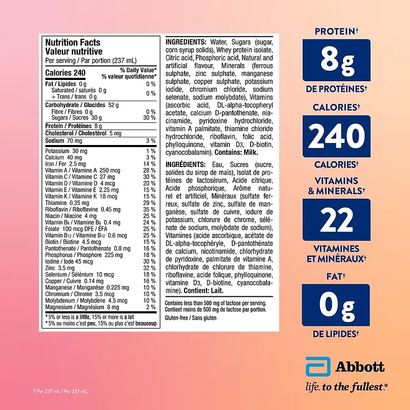 Ensure Clair, Boisson nutritive sous forme de liquide clair, Supplément nutritionnel rafraîchissant à saveur de fruits, Pomme, 6 bouteilles de 237 mL