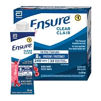 Ensure Clear, Clear Liquid Nutrition Drink, Refreshing Fruit Flavoured Nutrional Supplement, Mixed Berry, 6 x 237-mL Bottles