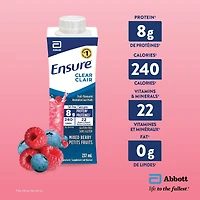 Ensure Clear, Clear Liquid Nutrition Drink, Refreshing Fruit Flavoured Nutrional Supplement, Mixed Berry, 6 x 237-mL Bottles