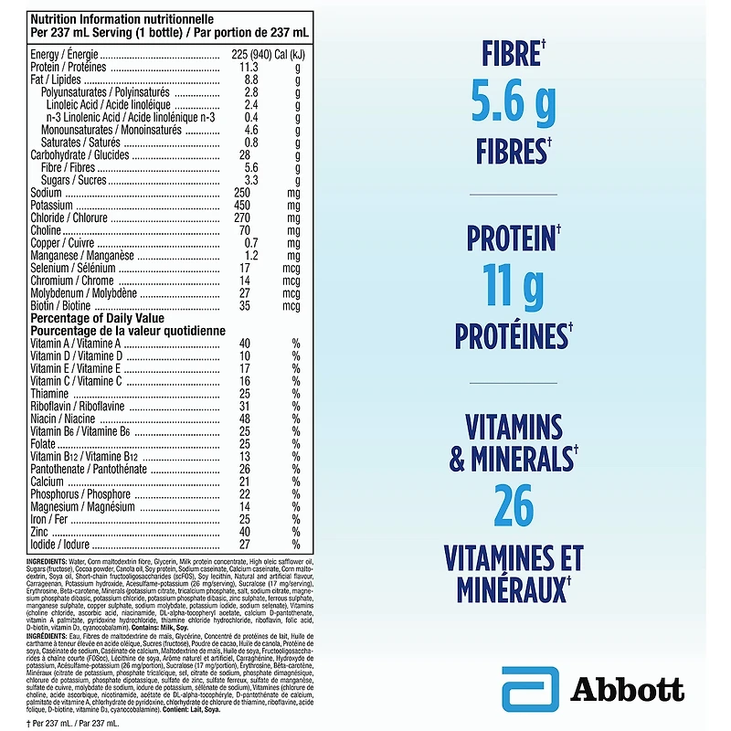 Boisson nutritive Glucerna®, substitut de repas, alimentation complète et équilibrée pour les personnes diabétiques, chocolat, 6 x 237 mL
