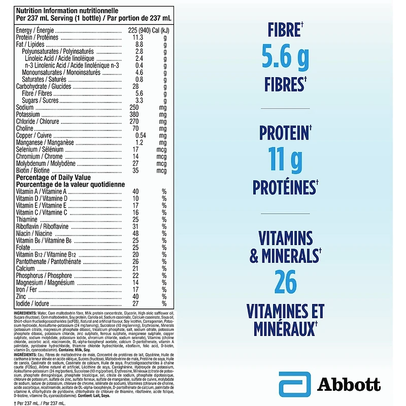 Boisson nutritive Glucerna®, substitut de repas, alimentation complète et équilibrée pour les personnes diabétiques, fraise, 6 x 237 mL