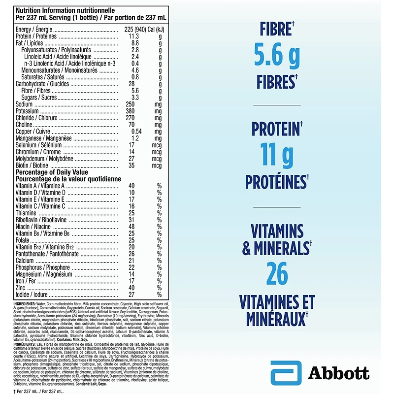 Boisson nutritive Glucerna®, substitut de repas, alimentation complète et équilibrée pour les personnes diabétiques, fraise, 6 x 237 mL
