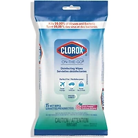 CLOROX ON-THE-GO SERVIETTES DÉSINFECTANTES FRAICHEUR DES PRÉS, Pouche de 15