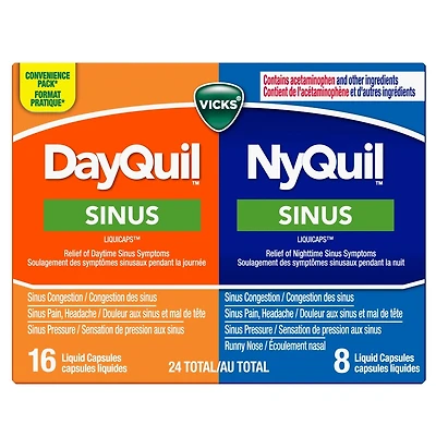 Capsules liquides DayQuil Sinus + Capsules liquides Vicks NyQuil Sinus