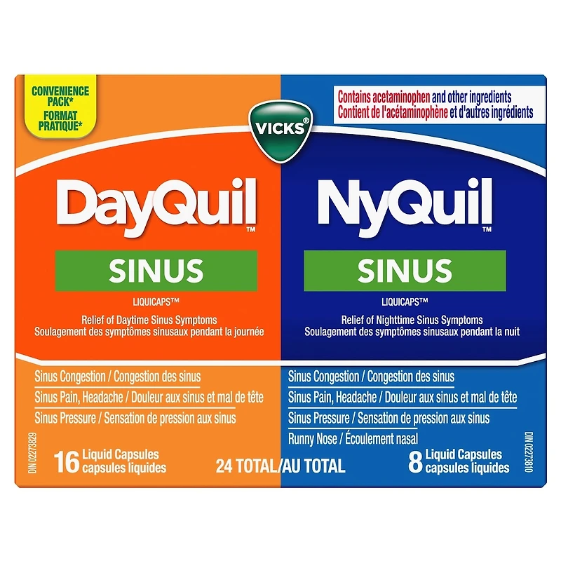 DayQuil Sinus Liquid Capsules + Vicks NyQuil Sinus liquid Capsules, Total 24 Count