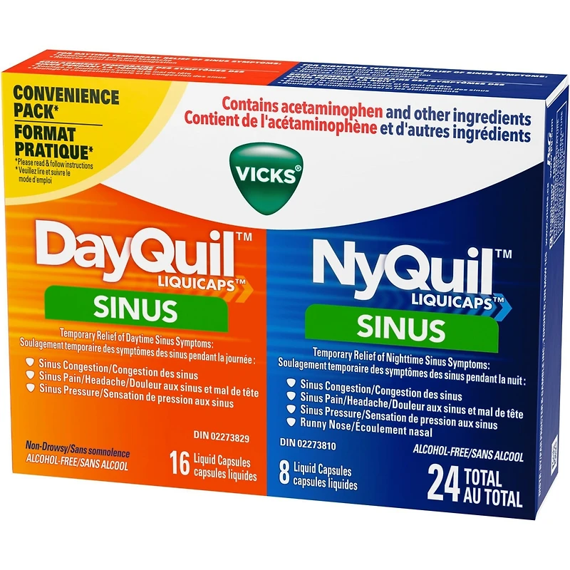 Capsules liquides DayQuil Sinus + Capsules liquides Vicks NyQuil Sinus